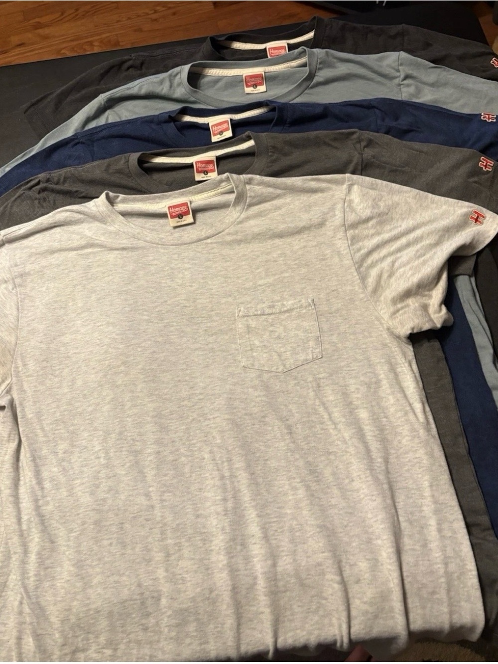 5 large homage pocket t-shirts